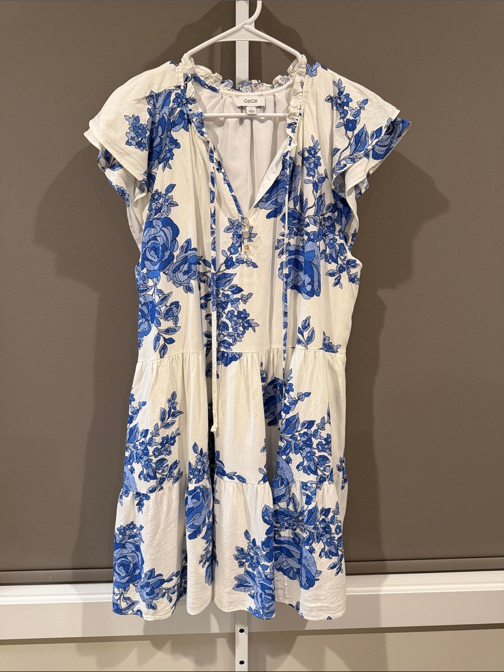 CeCe Floral Print Linen Blend Dress